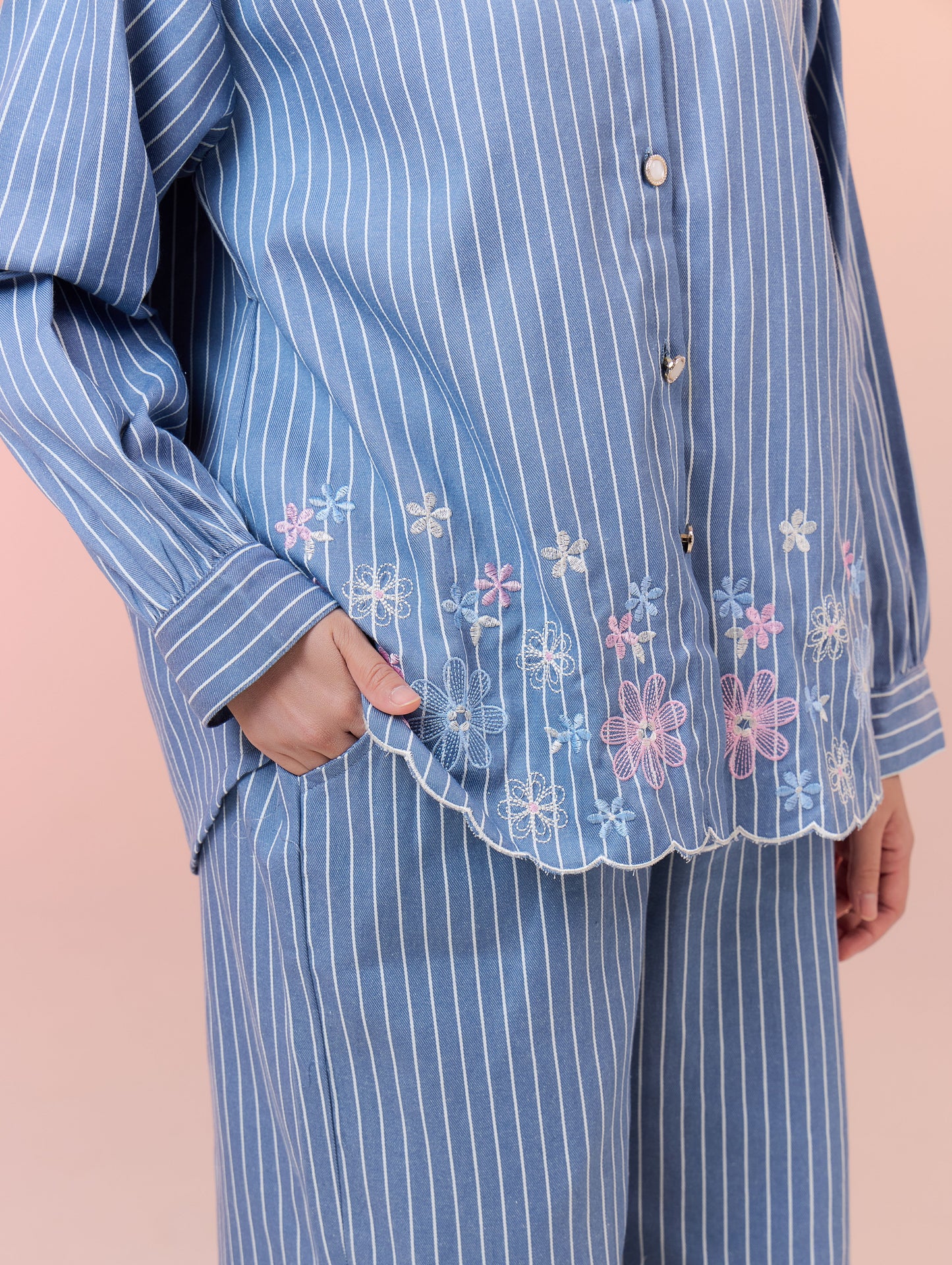 Delaila Denim Pants Set in Light Wash