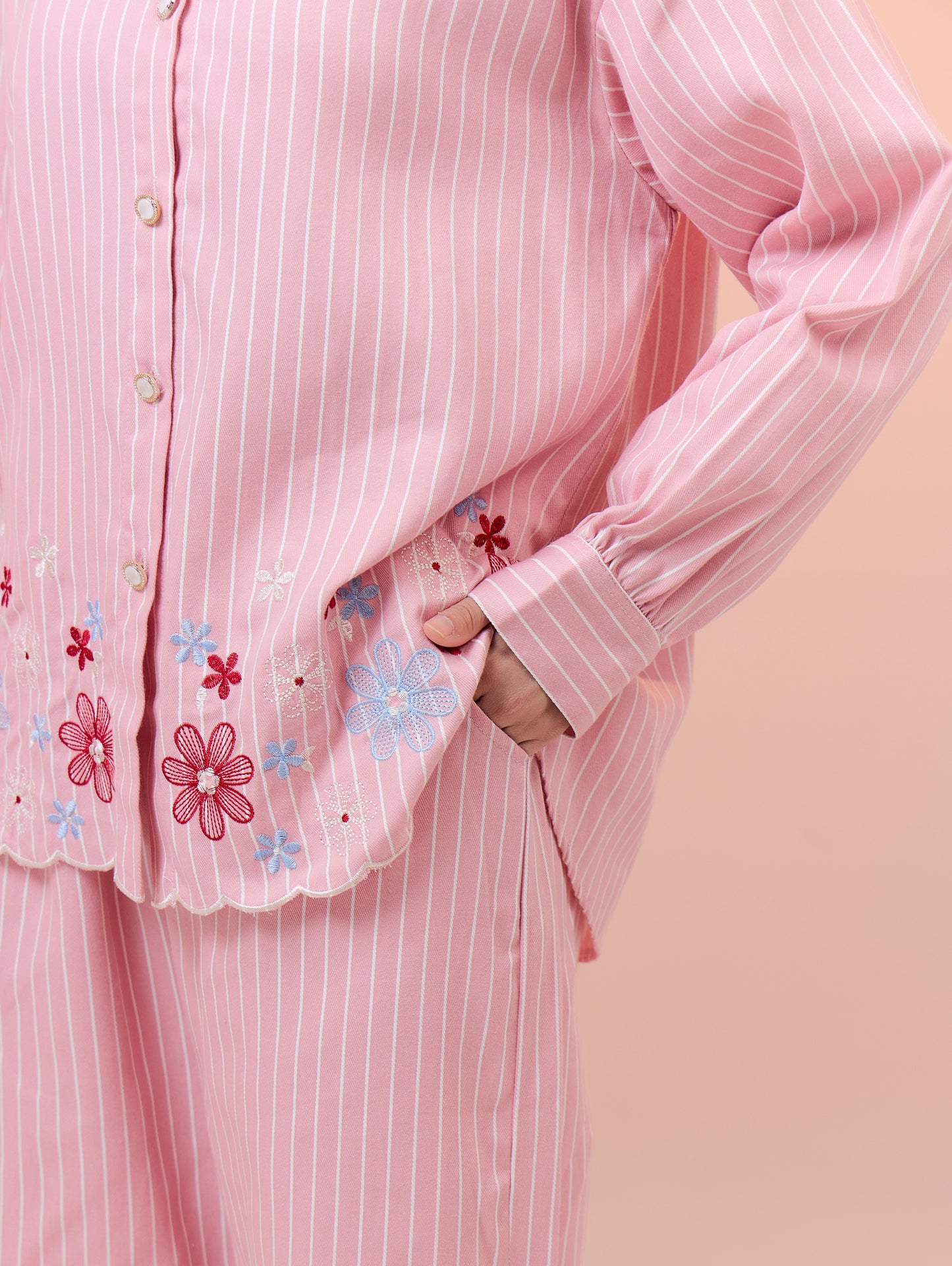 Delaila Denim Pants Set in Sweet Pink