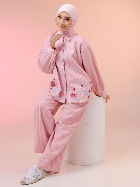 Delaila Denim Pants Set in Sweet Pink